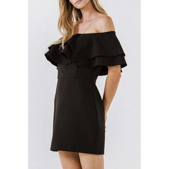 Endless Rose Ruffle Off-The-Shoulder Mini Dress - Black Medium NWT - Picture 3 of 8